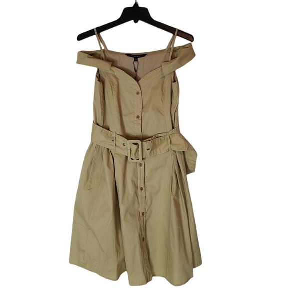 Walter Baker Mustard Cotton Square Neck Belted Y2K Cocktail Mini Dress 2 NWT - Picture 6 of 9